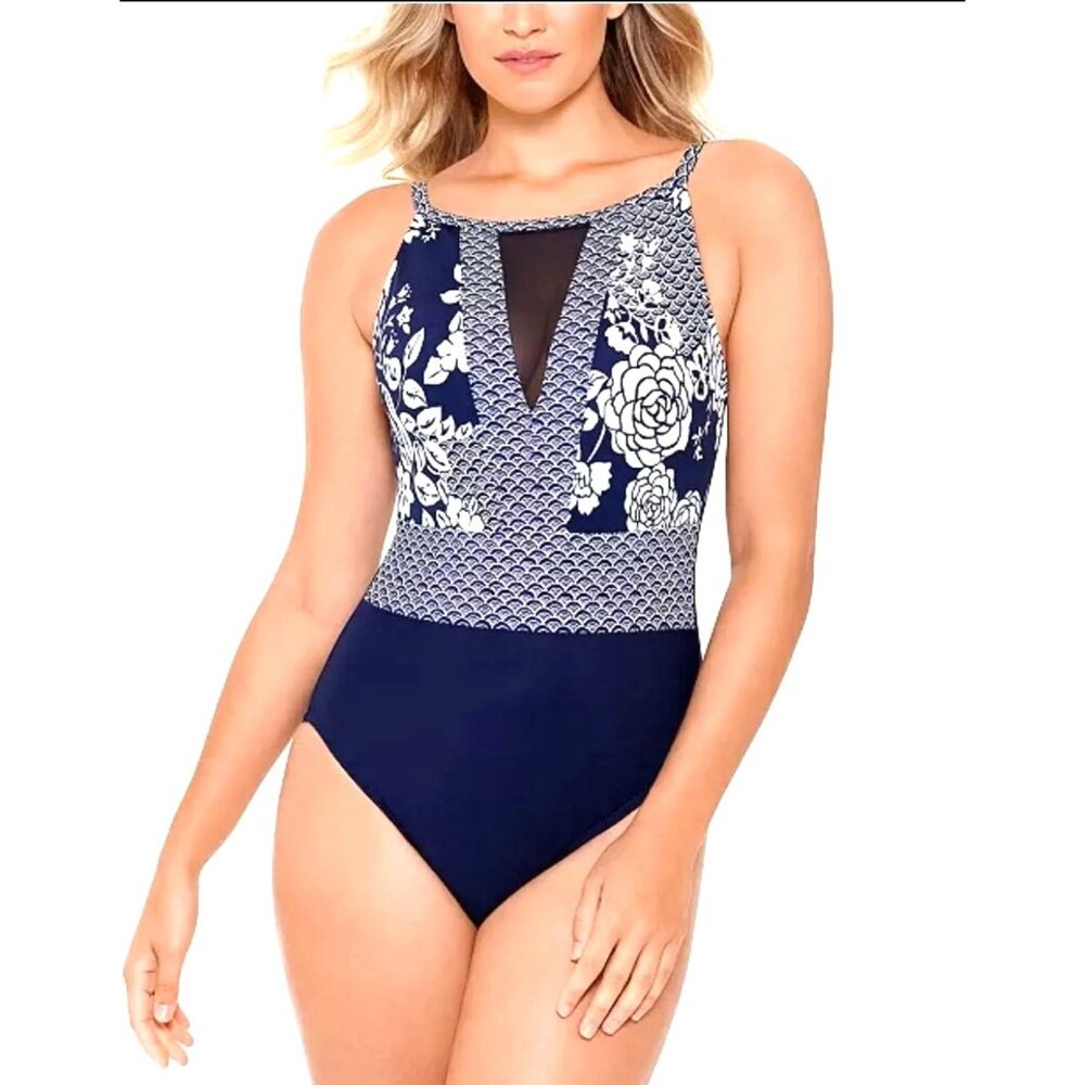 Swim Solutions 8 One-piece Swimwear Rosie Nauti High-Neck Mio Mesh Swimsuit - Picture 6 of 10